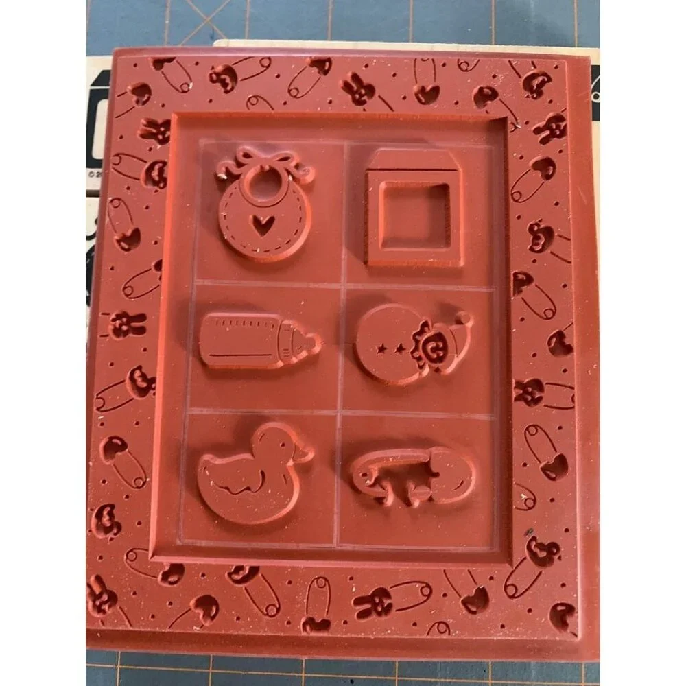 Stampin Up Baby Frame Rubber Stamp Set 2002 Wooden Blocks Crafts Scrapbooking